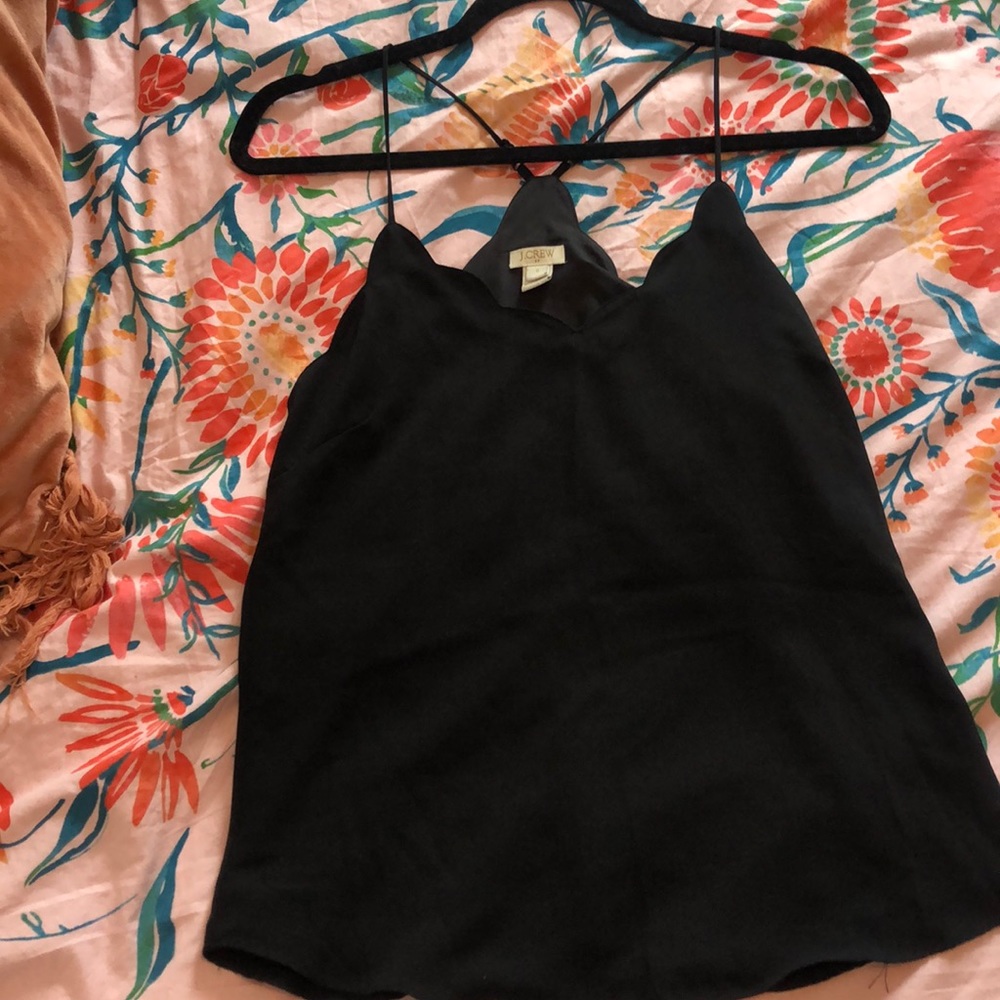 J Crew Black Scalloped Tank Top
